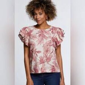 Rafaella Pink Floral Ruffle Sleeve Blouse